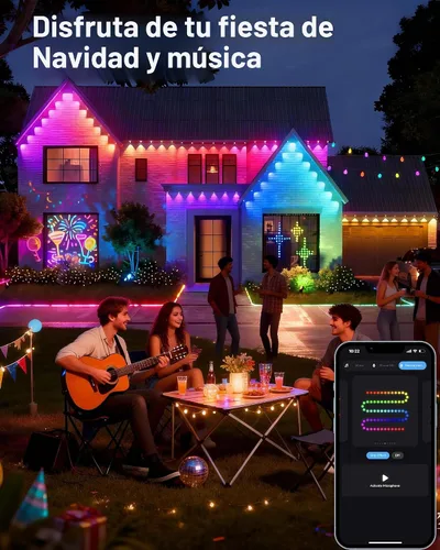 Vista 8 de Guirnalda de luces permanentes para exteriores, 50 pies RGBW+IC Smart LED aleros luces impermeables IP67, aplicación y control remoto, iluminación
