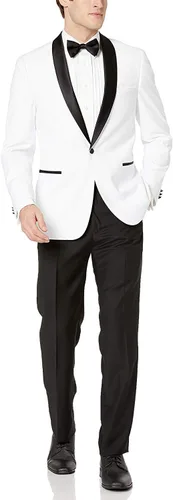Vista 12 de Traje de esmoquin formal de dos piezas clásico y ajustado para hombre Cuello de chal ajustado negro
