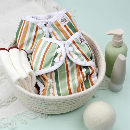 Vista 5 de Mama Koala Fundas de pañales de tela ajustables reutilizables con doble refuerzo para niñas y niños, cierre a presión, talla M (papilla vibrante-M)