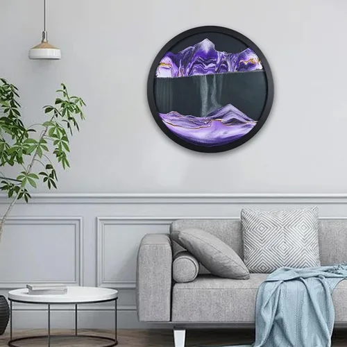 Vista 10 de BBYYT Arte de Arena en Movimiento, Escultura Giratoria Montada en Pared, Arte de Pared Paisaje de Mar Profundo para Decoración de Habitación, Marco