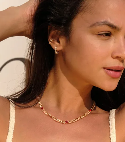 Vista 4 de VACRONA Gargantilla de oro para mujer, chapada en oro de 14 quilates, gargantilla contra el mal de ojo, delicada cadena de eslabones cubanos de oro