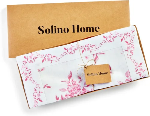Vista 5 de Solino Home Camino de mesa con estampado floral rosa de 36 pulgadas, camino de mesa de lino 100% puro de 14 x 36 pulgadas para primavera, verano