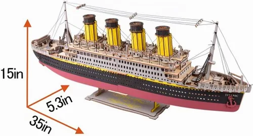 Vista 4 de Bitopbi Rompecabezas de madera 3D modelo Titanic de gran tamaño, crucero, versión en inglés, coleccionable, construcción de bricolaje, kit