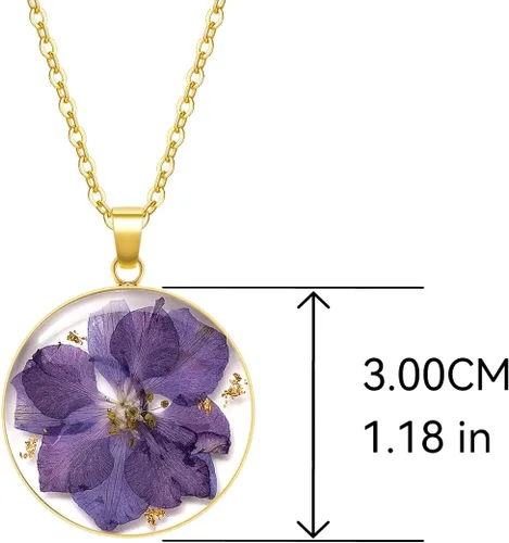 Vista 21 de Collares de flores de nacimiento para mujer, collar de 1 a 12 meses, collar de flores prensadas hecho a mano, regalo único de vacaciones, dorado, 18