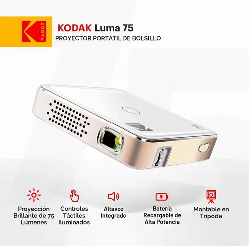 Vista 2 de KODAK Ultra Mini Proyector Portátil Proyector Pico recargable HD LED DLP - Pantalla de 100 pulgadas - Incluye funda blanda