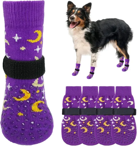 Vista 53 de SCENEREAL 6 piezas de calcetines antideslizantes para perros para prevenir lamido de patas para pavimento caliente/frío, calcetines de agarre
