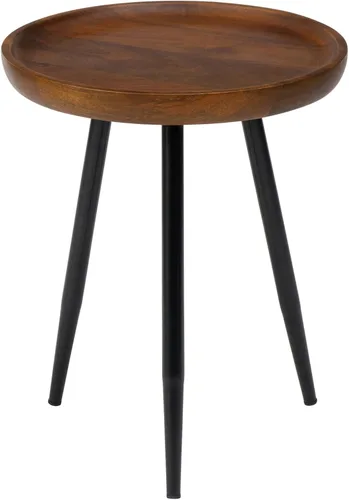 Vista 8 de MH London Lydia - Mesa auxiliar redonda pequeña y mesa auxiliar de madera maciza, parte superior negra con patas de metal negro, mesita de noche