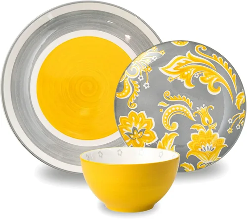 Vista 7 de Wisenvoy Juego de platos y cuencos de cerámica, juego de platos de porcelana para 4 platos llanos