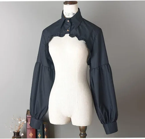 Vista 6 de Media camisa de manga larga, recortada, blusa de cuello falso desmontable para mujer Negro-a