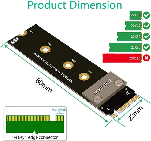 Vista 4 de HLT Cable de extensión M.2 NGFF NVMe Key M a PCIe 3.0 X16 (ranura PCI-E en ángulo recto de 90°)