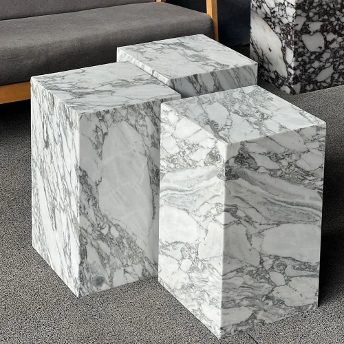 Vista 8 de Mesa auxiliar de mármol de lujo, mesa auxiliar cuadrada para sofá y cama modernos, sala de estar, sofá, dormitorio (Arabescato)