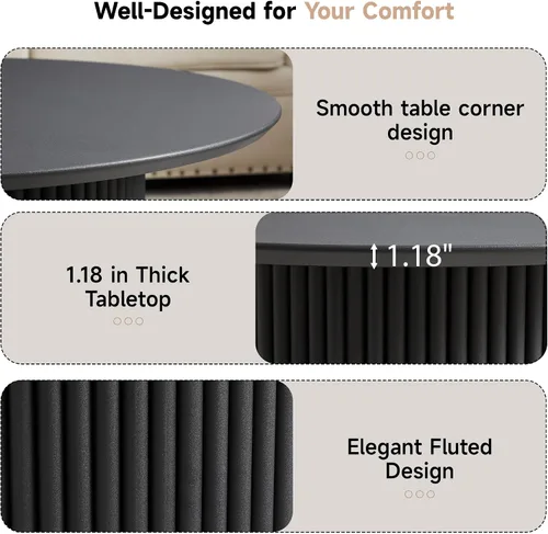 Vista 4 de Mesa de café redonda de 31.5", Mesa de centro moderna con acento acanalado y marco de metal, mesas de café de madera redondas para sala de estar