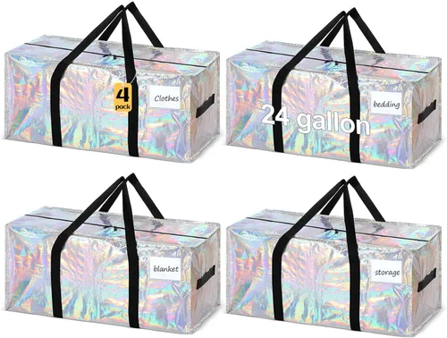 Vista 50 de 4 Piezas Bolsas de Mudanza Grandes con Cremallera y Asas Bolsas de Lona Tipo Duffle Plegables de Almacenamiento Extra Resistentes Extra Grandes Negro
