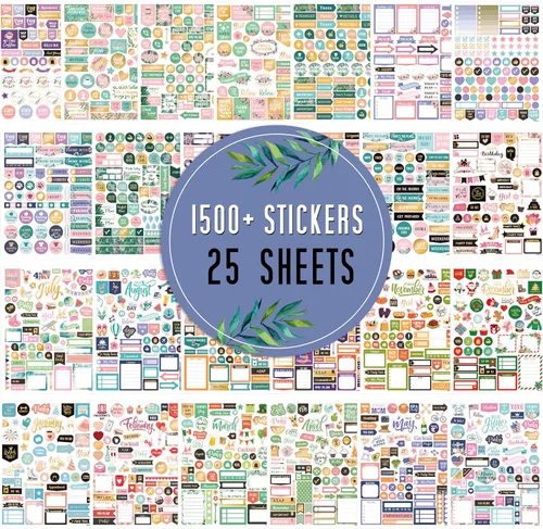Vista 9 de Calcomanías para planificación, calcomanías y accesorios para planificador mensual, 25 páginas, más de 1500 impresionantes, calcomanías funcionales