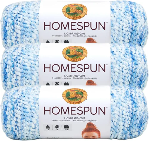 Vista 29 de Lion Brand Yarn Hilo Homespun, Hilo Suave y Voluminoso para Tejer, Ganchillo y Manualidades, 1 paquete, Beachside Stripes