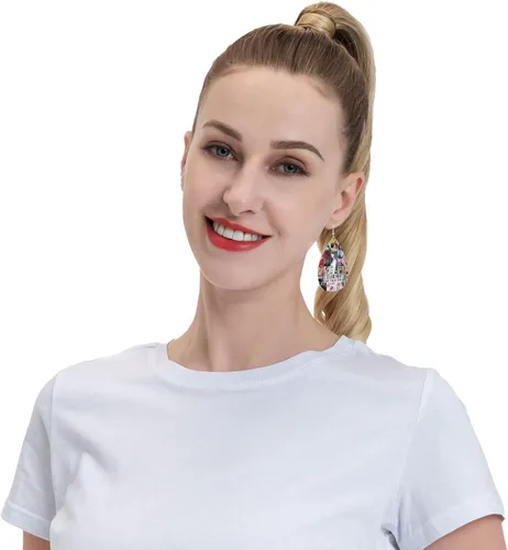 Vista 6 de Taylor - Aretes colgantes de piel para mujer, diseño de lágrima