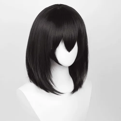 Vista 2 de Peluca de cabello sintético de 18 pulgadas18.1in, color negro Bob para mujeres y hombres, peluca de pelo sintético de longitud media para fiestas