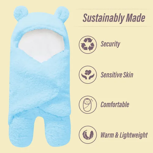 Vista 4 de Ease Cubs Paquete de 2 Envolturas de Arrullo de Felpa Sherpa Ultra Cálidas para Bebé - Artículos Esenciales Imprescindibles para Recién Nacidos