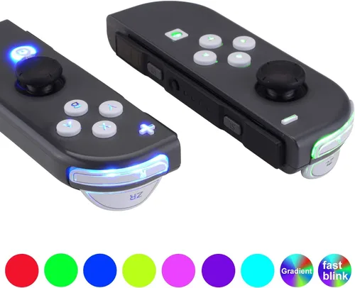 Vista 4 de eXtremeRate 7 Colors 9 Modes NS Joycon DFS LED Kit Multi-Colors Luminated White Classical Symbols ABXY Trigger Face Buttons for Nintendo Switch