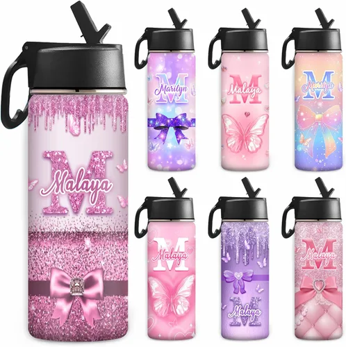 Vista 9 de Botella de agua personalizada, botella de agua deportiva personalizada con nombre, botella de acero inoxidable aislada al vacío con tapa con Color 1