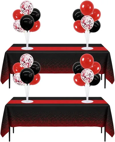 Vista 21 de TONIFUL Juego de 4 centros de mesa de globos con soporte para globos de color negro, azul y plateado