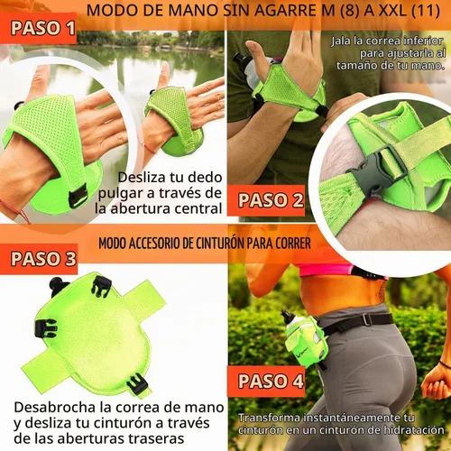 Vista 4 de Diversión para correr 2 en 1: botella de agua de mano de 12 onzas y complemento de cinturón para correr. Correas de diseño sin agarre en la mano