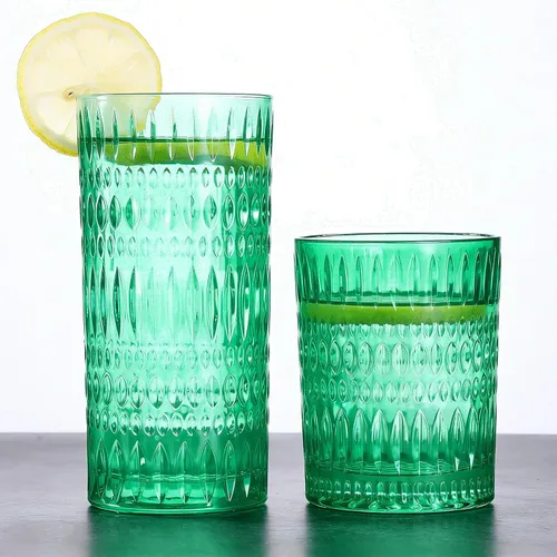 Vista 12 de Loivttvv Glassware - Juego de 8 vasos altos de 14 onzas y vasos de vidrio acanalado de 10 onzas, cristalería vintage para agua, jugo, cóctel