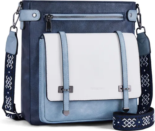 Vista 15 de Bolsos cruzados Roulens para mujer, bolsos cruzados con múltiples bolsillos de cuero vegano para mujer, bolsos de hombro, bolsos de viaje con correa