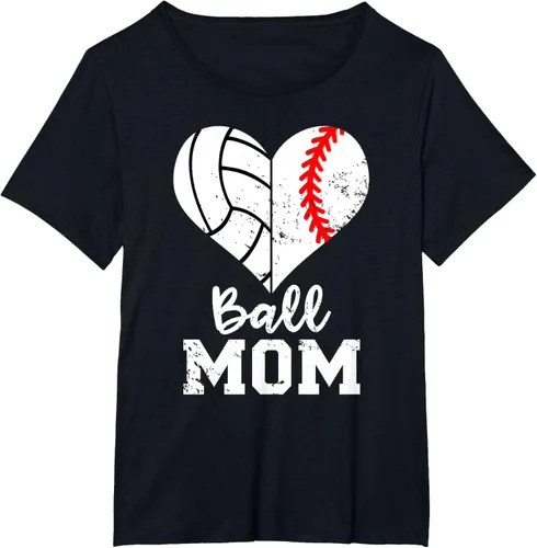 Vista 32 de Ball Mom Heart Funny Baseball Voleibol Mom - Camiseta para mamá, Negro, S