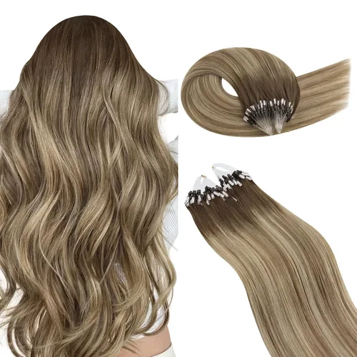 Vista 35 de Ugeat - Extensiones de cabello humano con microanillo, 14 pulgadas, extensiones de cabello Remy con microcuentas de 1 gm/hebra, 50 gms, extensiones