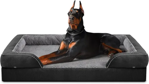 Vista 45 de L Plus - Cama ortopédica para perros grandes, sofá lavable para perros con espuma para huevos, forro impermeable y parte inferior antideslizante