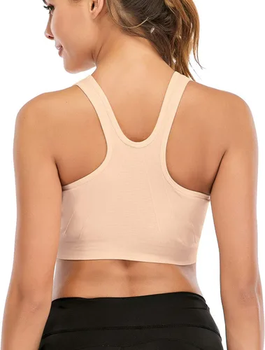 Vista 4 de Sujetador deportivo con cremallera frontal para mujer, brasier deportivo inalámbrico para postcirugía, brasier deportivo de yoga activo