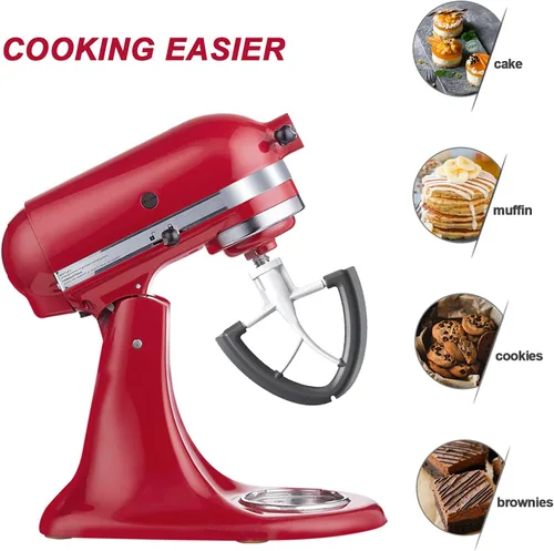 Vista 5 de Batidor de borde flexible para batidora KitchenAid, 4.5-5 cuartos de galón para accesorios de mezclador KitchenAid, se adapta a cabezal inclinable