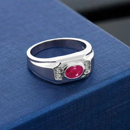 Vista 3 de Gem Stone King Anillo ovalado de plata de ley 925 de 2.02 quilates para hombre (disponible 7, 8, 9, 10, 11, 12, 13), Metal Metal Piedra preciosa