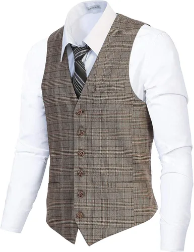 Vista 49 de Gioberti Chaleco de tweed formal de 6 botones para hombres