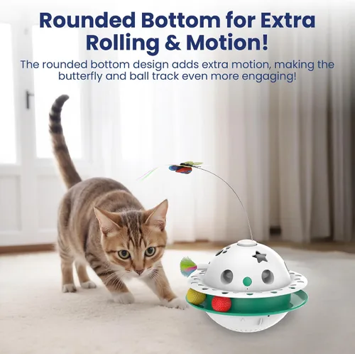 Vista 4 de PAWSPIK Triple Chase - Juguete interactivo 4 en 1 para gatos, juego de pelota de goteo, mariposa, pluma y hierba gatera, activado por movimiento