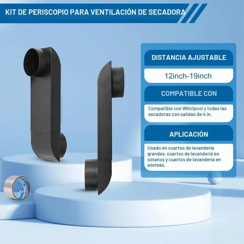 Vista 4 de Periscopio de ventilación ajustable para secadora de 12 a 19 pulgadas, conducto de ventilación telescópico para espacios reducidos, adaptador