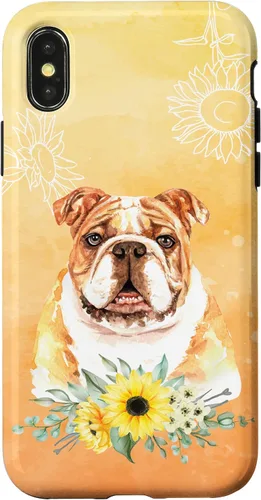 Vista 5 de iPhone 16 Cute English Bulldog Dog Bully - Sunflower Floral Flowers Case