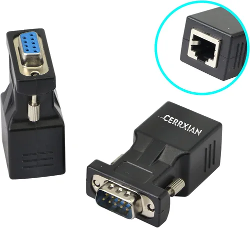 Vista 2 de CERRXIAN DB9 RS232 macho y hembra a RJ45 hembra puerto COM a LAN Ethernet Cat5e Cat6 adaptador extensor de acoplador serie (paquete de 2)