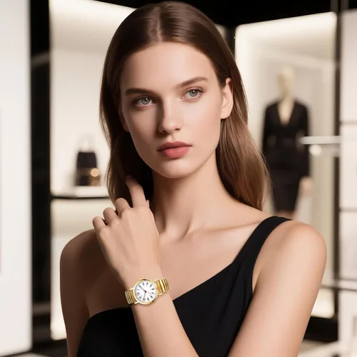 Vista 4 de JewelryWe Reloj de lectura fácil ultrafino para mujer con correa elástica de tono dorado/plateado