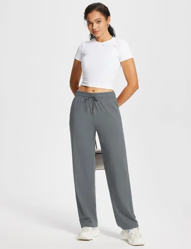 Vista 7 de baleaf Pantalones deportivos de pierna recta de 28 a 30 pulgadas para mujer, pantalones deportivos de pierna ancha, bolsillos elásticos y suaves