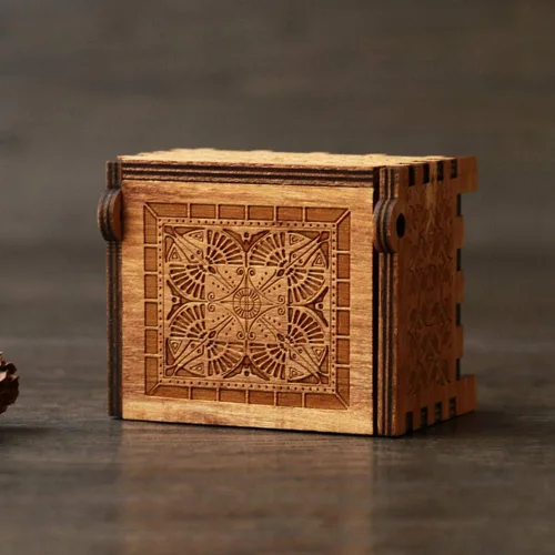 Vista 5 de Youtang Amelie - Caja de música de madera grabada con mecanismo mecánico de cuerda de 18 notas, reproduce La Valse D'Amelie, color marrón