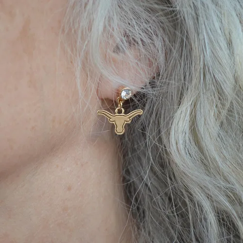Vista 2 de Texas Longhorns Lydia - Pendientes de oro con licencia UT, Oro, No es una piedra preciosa