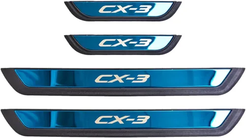 Vista 4 de Kit de protector de umbral de puerta inoxidable para Mazda CX-3 2016-2023 (texto azul CX 3)