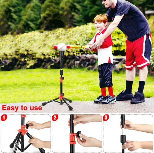 Vista 4 de BaseGoal Camiseta de Bateo de Béisbol para Niños, Tee de Bateo, Tee de Sóftbol, Tee de Bateo para Jóvenes, Tee de Teeball, Tee de Viaje, Altura