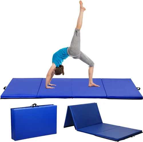 Vista 10 de Colchoneta de gimnasia para acrobacias, plegable, tapete de ejercicio para niños, adultos, tapete de yoga de piel sintética con asas de transporte