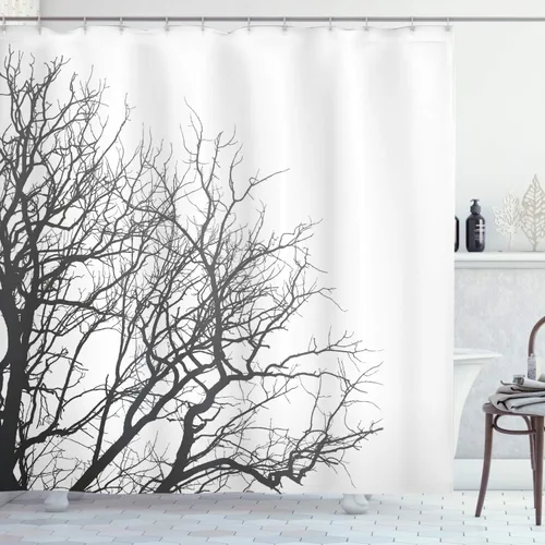 Vista 22 de Ambesonne Decor Collection, juego de cortina con ganchos para regadera Negro Verde