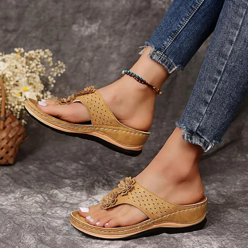 Vista 10 de Sandalias ortopédicas para mujer, pantuflas para caminar con soporte de arco, sandalias casuales antideslizantes A4# Caqui