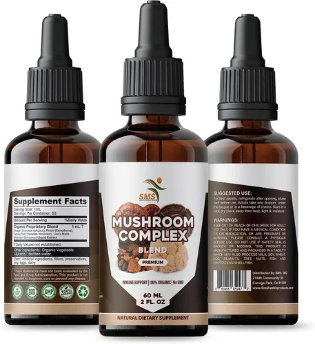 Vista 8 de Suplemento complejo de hongos gotas de tintura, melena de león, reishi, cola de pavo, chaga, para apoyo del sistema inmunológico, gotas líquidas