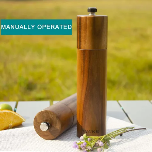 Vista 5 de Molinillo de Sal y Pimienta de Madera, Molinillo Manual de Sal y Pimienta de 8 Pulgadas, Grosor Ajustable y Recargable, Saleros de Pimienta